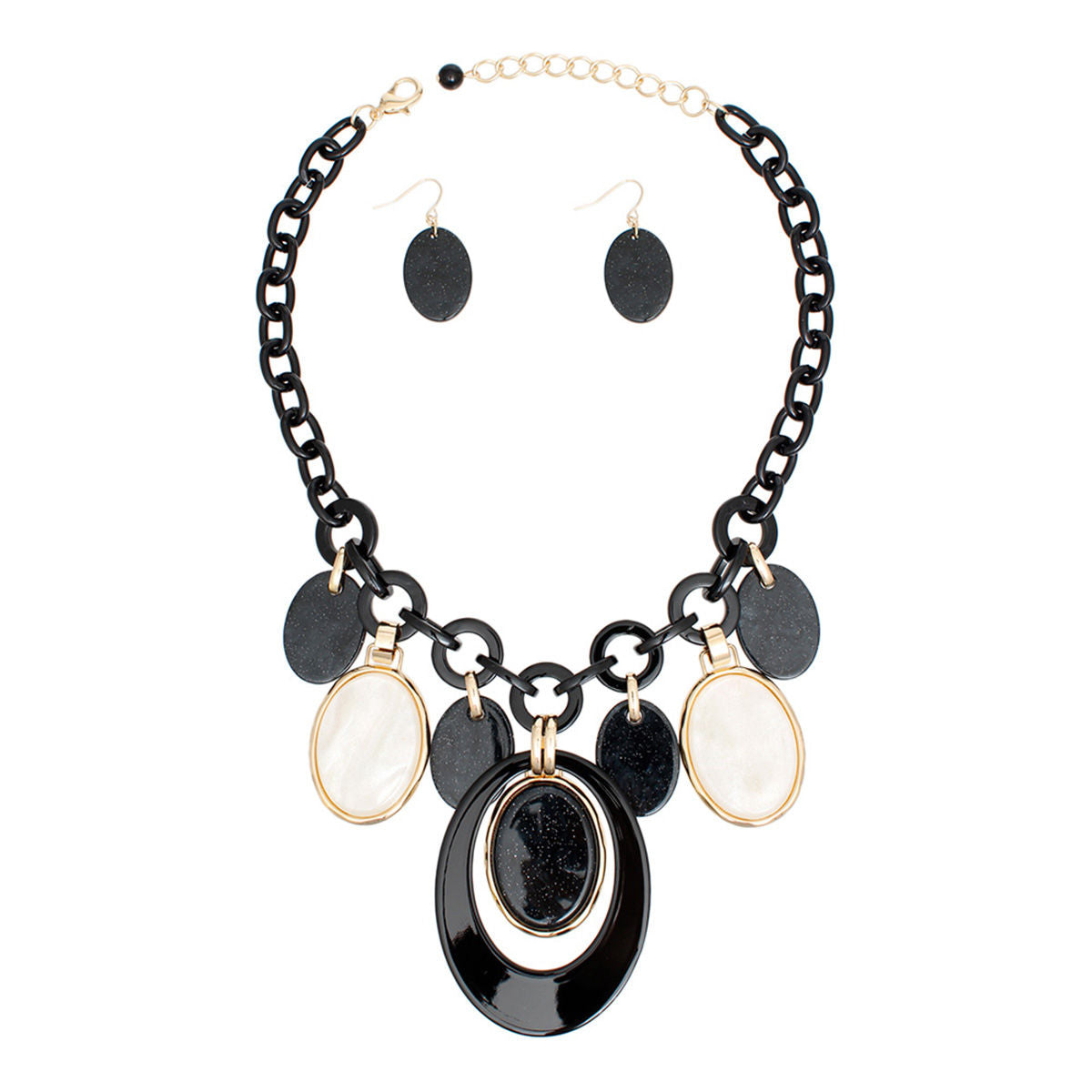 Necklace Black White Oval Swirled Set for Women