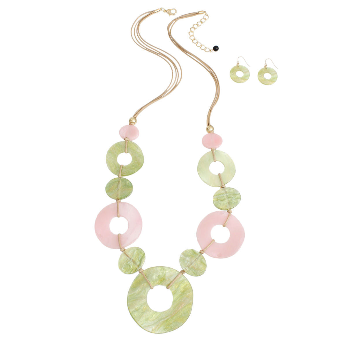 AKA Necklace Pink Green Ring Long Set for Women