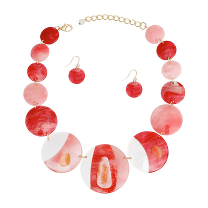 DST Necklace Red Disc Collar Set for Women