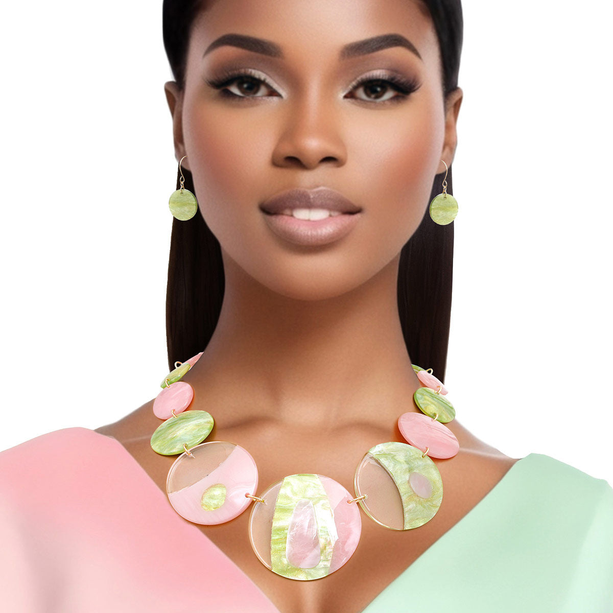 AKA Necklace Pink Green Disc Collar for Women