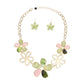 AKA Pink Green Inlay Flower Collar Necklace Set