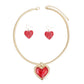 Pendant Gold Omega Chain Red Heart Set for Women