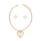 Pendant Gold Omega Chain White Heart Set for Women