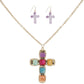 Pendant Multicolor Cross Long Gold Chain Necklace
