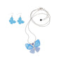 Pendant Blue Butterfly Long Silver Chain Necklace