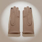 Beige Fur Stripe Leather Touchscreen Winter Gloves