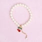 Bracelet Cream Pearl Cherry Red Chain Charm Women