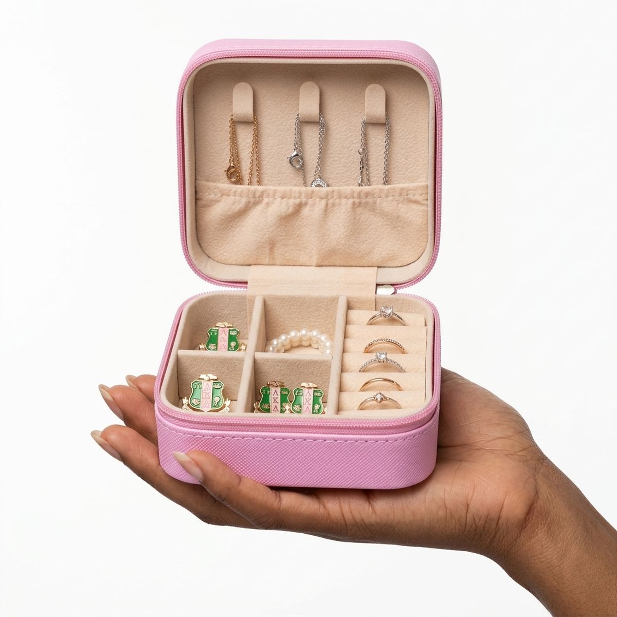 Pink Travel Square Jewelry Box Organizer for Women