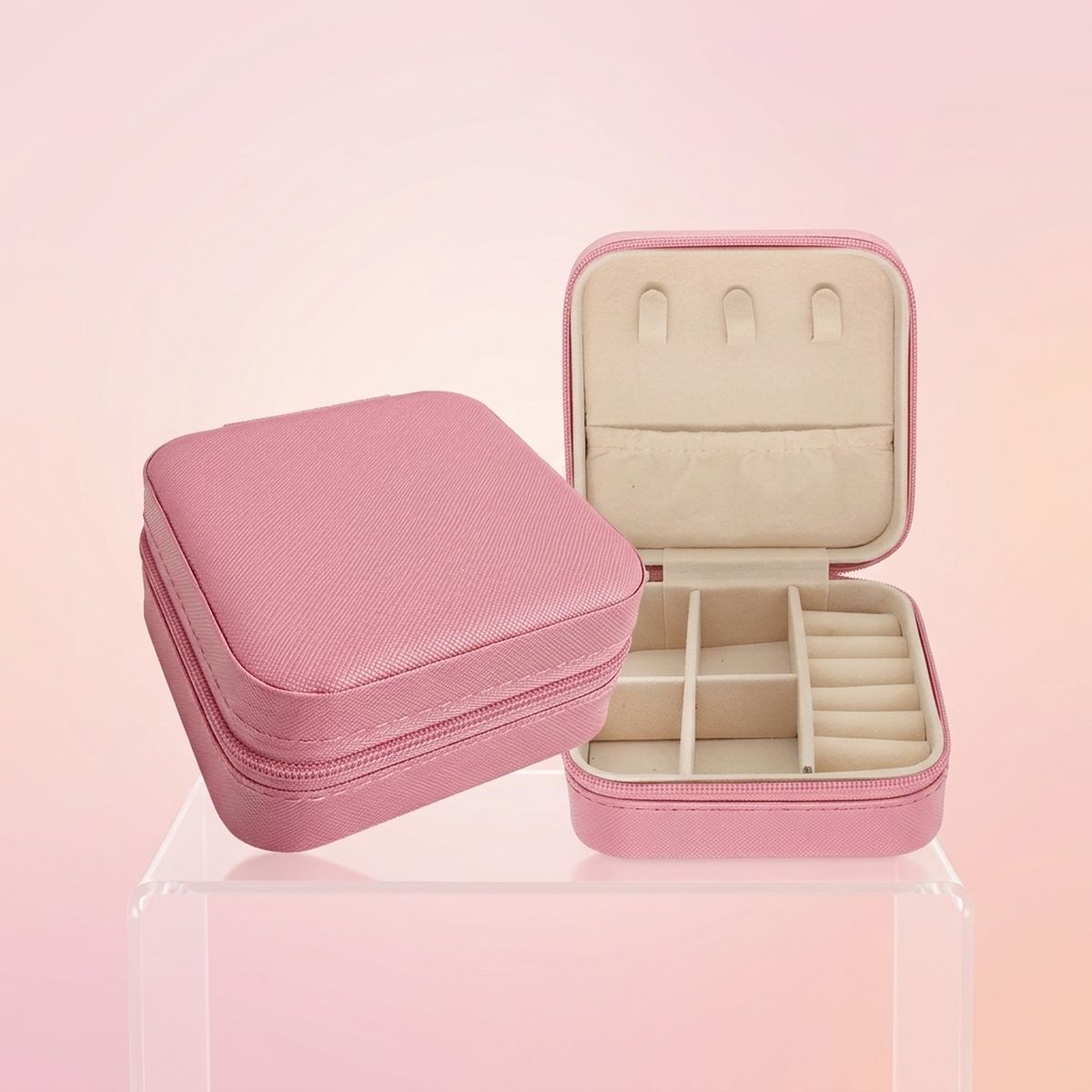 Pink Travel Square Jewelry Box Organizer for Women