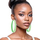 Hoops Lime Green Metal Bling 3 inch Earrings Women