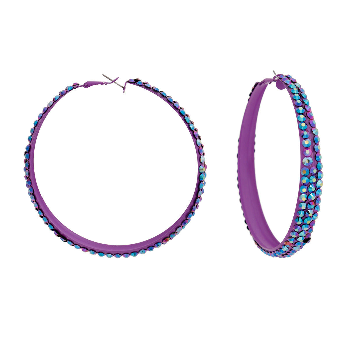 Hoops Purple Metal Bling 3 inch Earrings Women