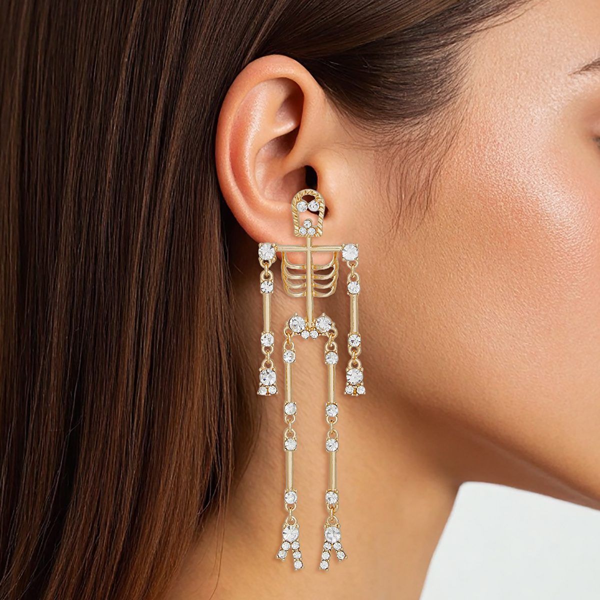 Dangle Gold Spooky Sparkle Skeleton Earrings