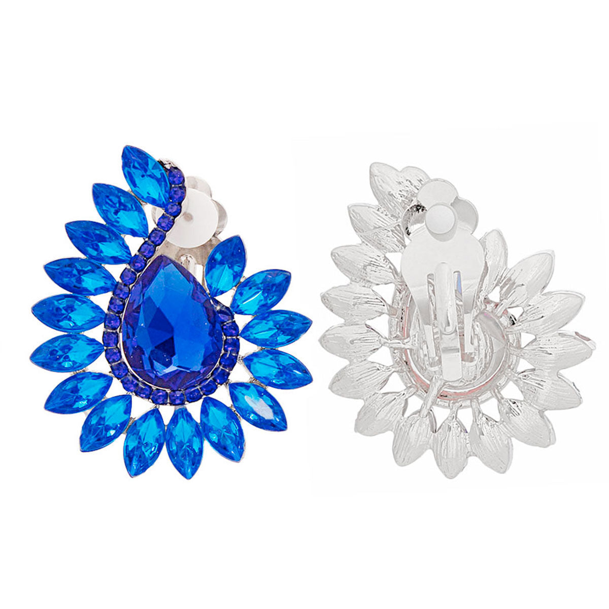 Clip On Blue Hook Crystal Earrings for Women