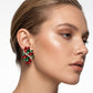 Holiday Red Green Crystal Cluster Clip On Earrings