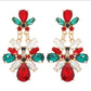 Holiday Red Green Crystal Chandelier Earrings