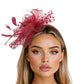 Burgundy Flower Feather Polka Dot Fascinator