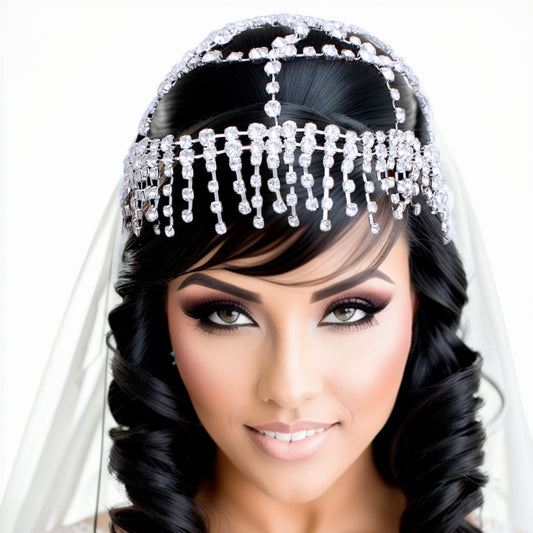 Rhinestone Bridal Headpiece Silver Fringe Women