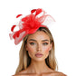 DST Red Flowers Derby Tilt Feather Fascinator