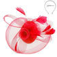DST Red Flowers Derby Tilt Feather Fascinator