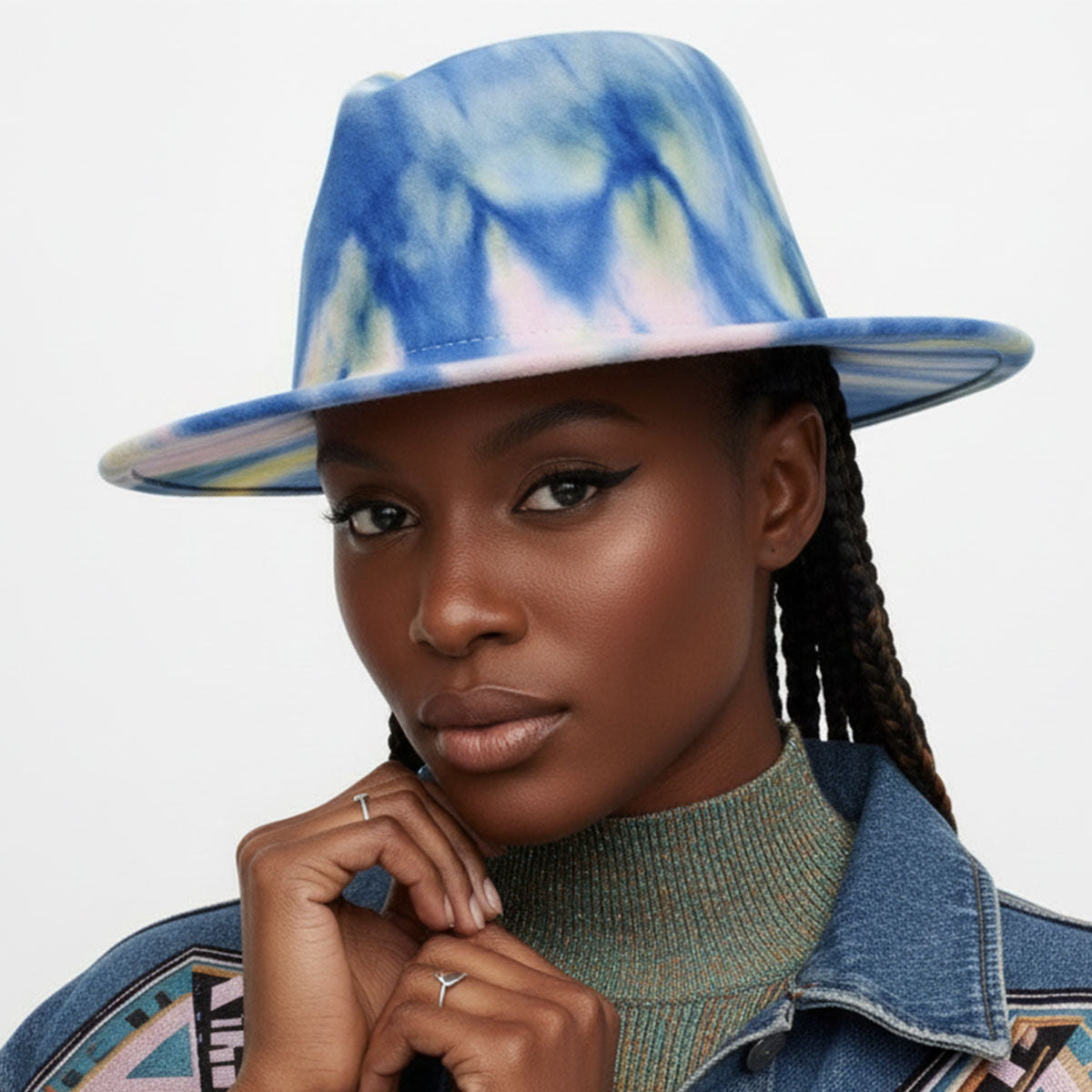 Fedora Blue Pink Yellow Tie Dye Fashion Hat for Women