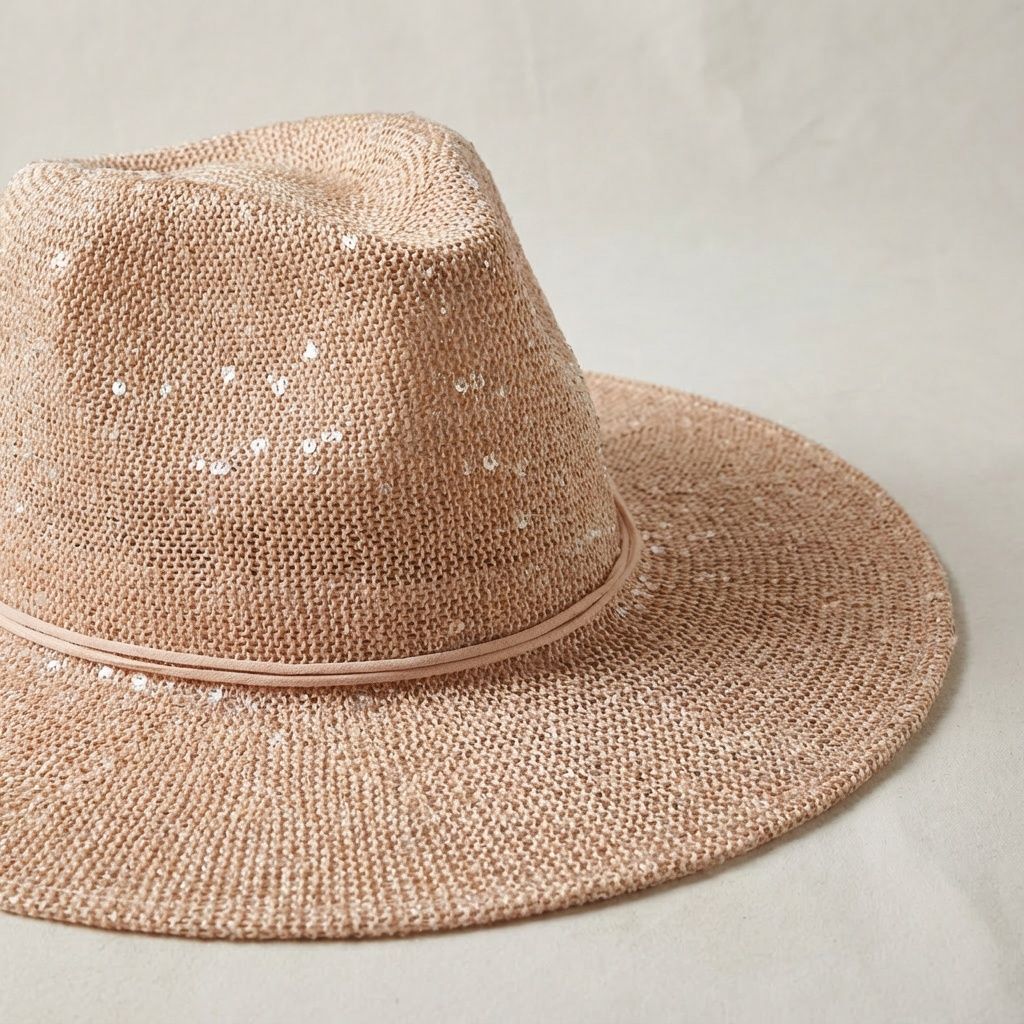 Cowboy Hat Pale Pink Sequin Embroidery Panama Hat