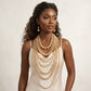 Golden Champagne Multi Strand Long Pearl Necklace