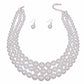 Pure Radiance: White Pearl 3-Strand Rhodium-Plated Layered Necklace Set