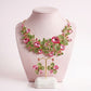 AKA Pink Green Glass Crystal Leaf Collar Necklace