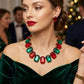 Holiday Red Green Glass Crystal Necklace Set