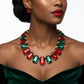 Holiday Red Green Glass Crystal Necklace Set