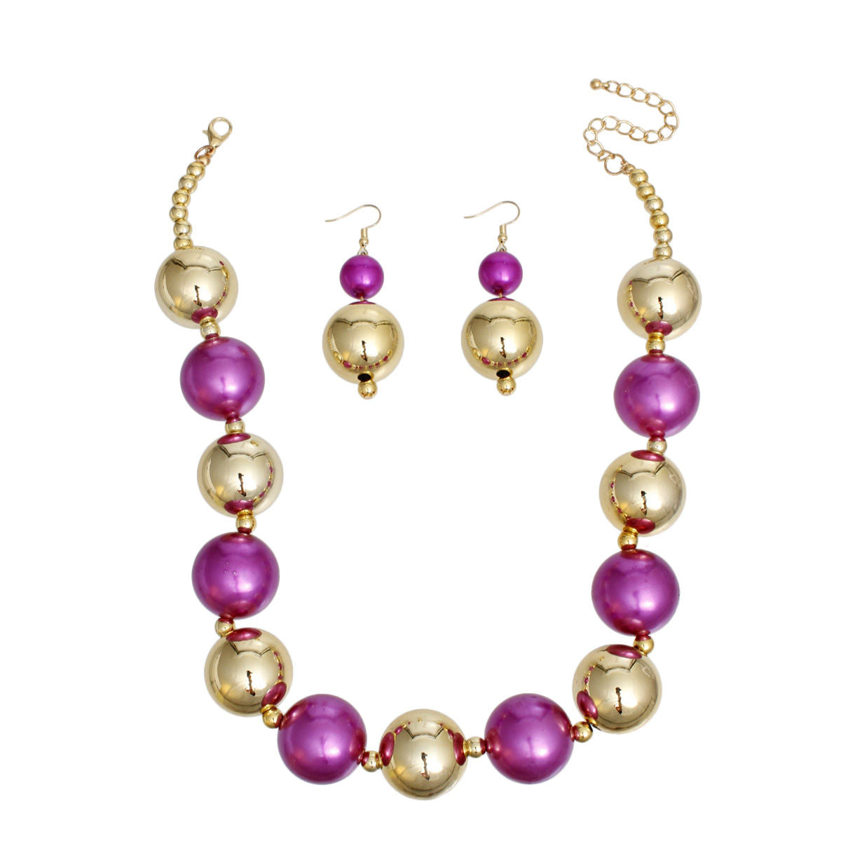 Pearl Necklace Fuchsia Gold Jumbo Set for Women