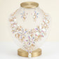 Gold Aurbo Glass Flower Crystal Large Bib Necklace