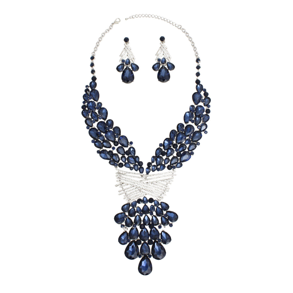 Crystal Necklace Navy Jeweled Bib for Women