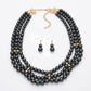 Triple-Strand Black Pearl Necklace Set