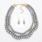 3-Strand Gray Pearl Layered Necklace Set