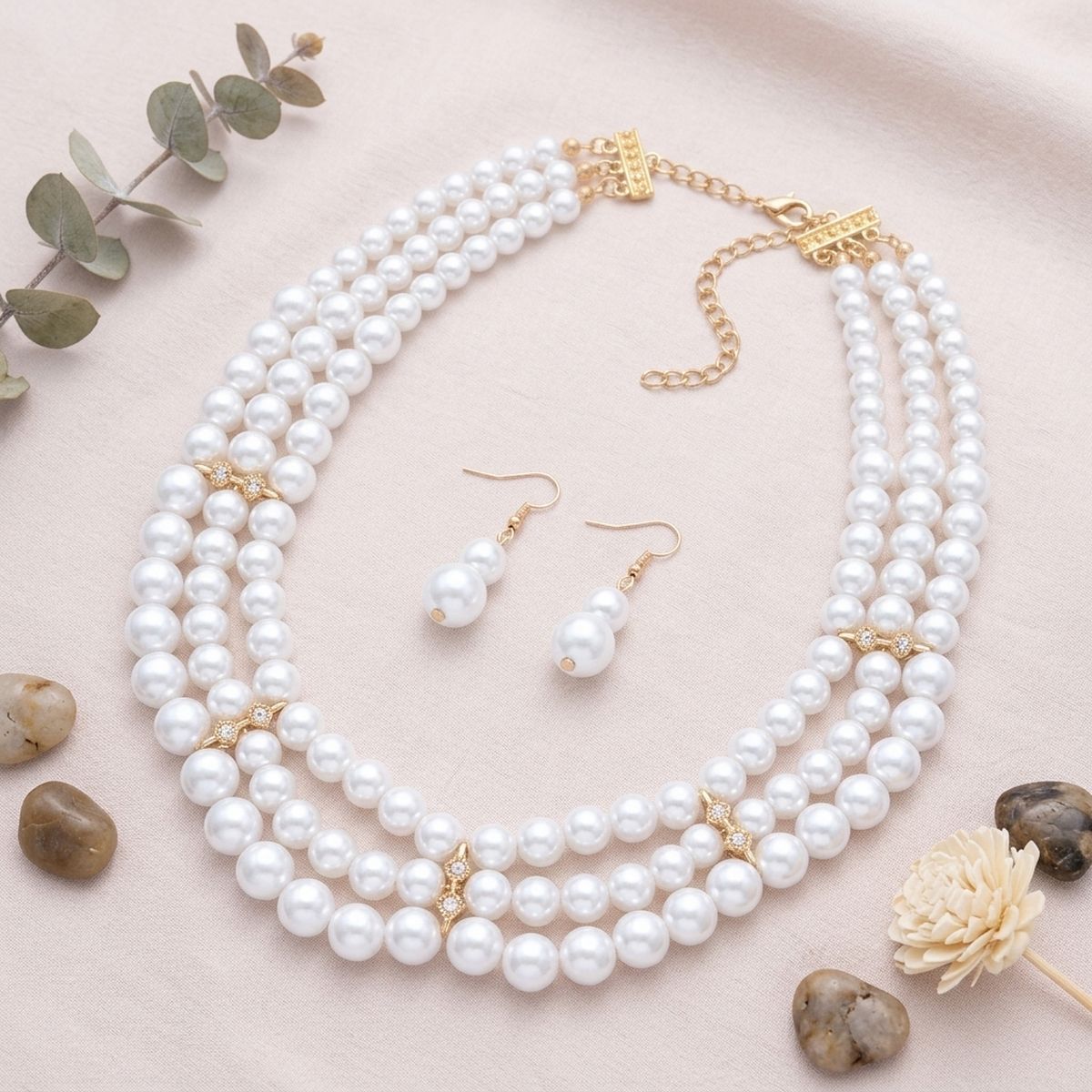 Multi-Strand White Bridal Pearl Necklace