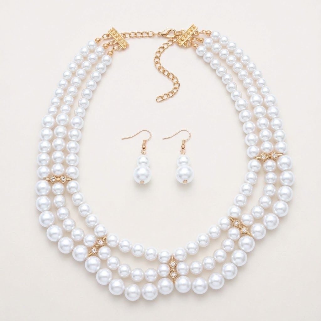 Multi-Strand White Bridal Pearl Necklace