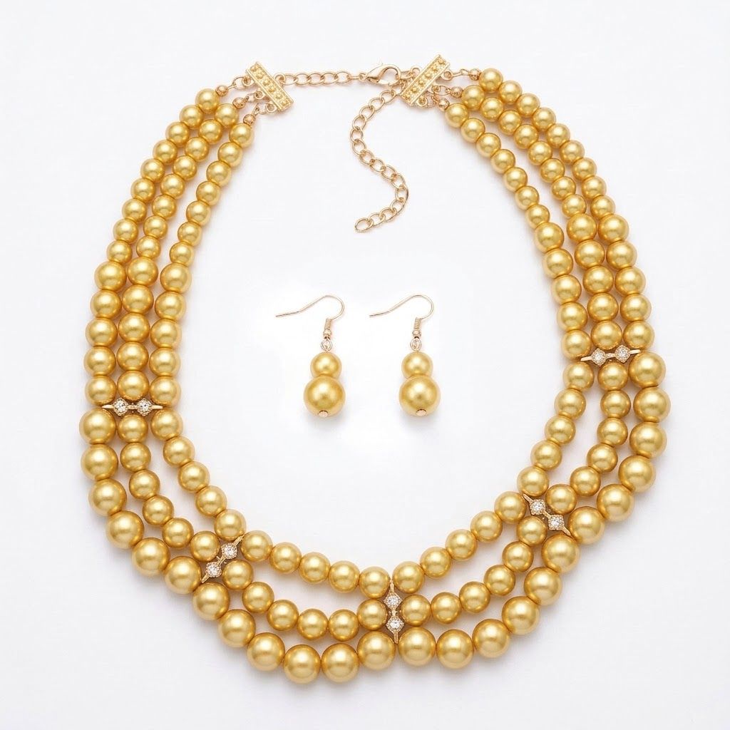 Triple-Strand Yellow Pearl Statement Necklace