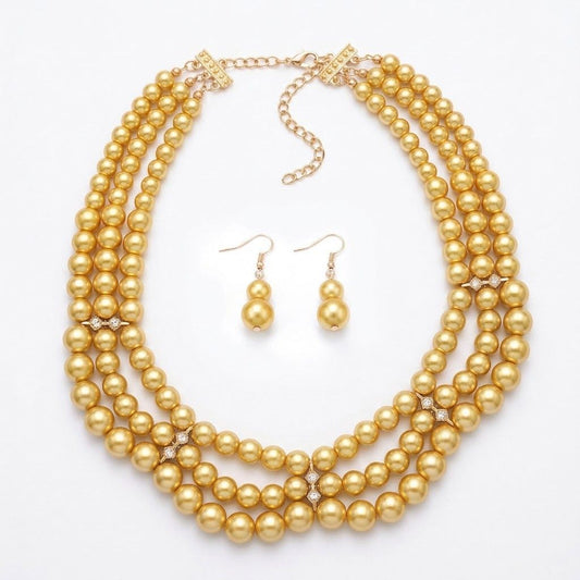 Triple-Strand Yellow Pearl Statement Necklace