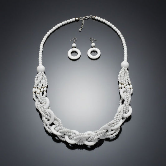 Long White Wood Bead Earthy Energy Necklace