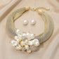 Cream Pearl Gold Metal Mesh Collar Necklace