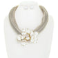 Cream Pearl Gold Metal Mesh Collar Necklace