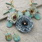 Chunky Faux Turquoise Flower Butterfly Bib Necklace