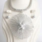 Silver Mesh Large Flower Wire Pendant Necklace