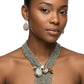Marbled Gray and Stone Bead Tassel Y Necklace