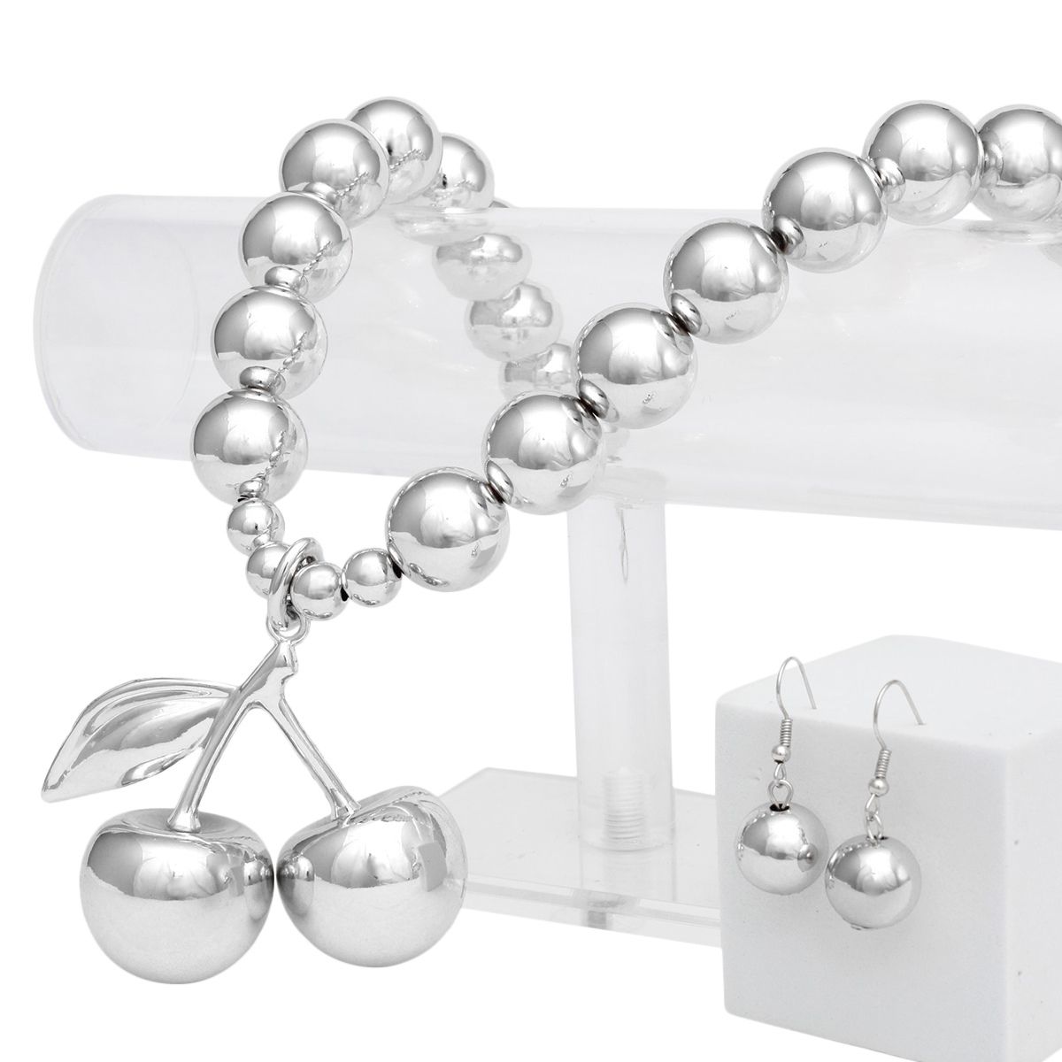 Pendant Sultry Silver Bead Coquette Cherry Necklace