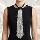 Allover White Pearl Studded Black Necktie Necklace