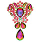 Brooch AKA Large Green Crystal Pink Rhinestone Pin