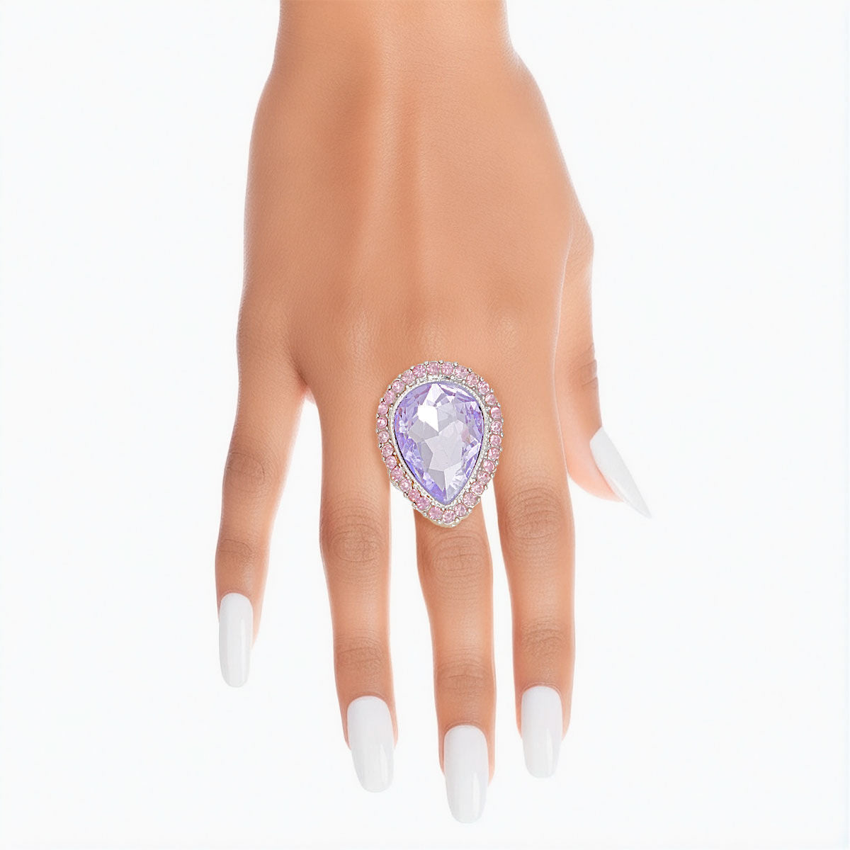 Cocktail Ring Lavender Glass Teardrop for Women