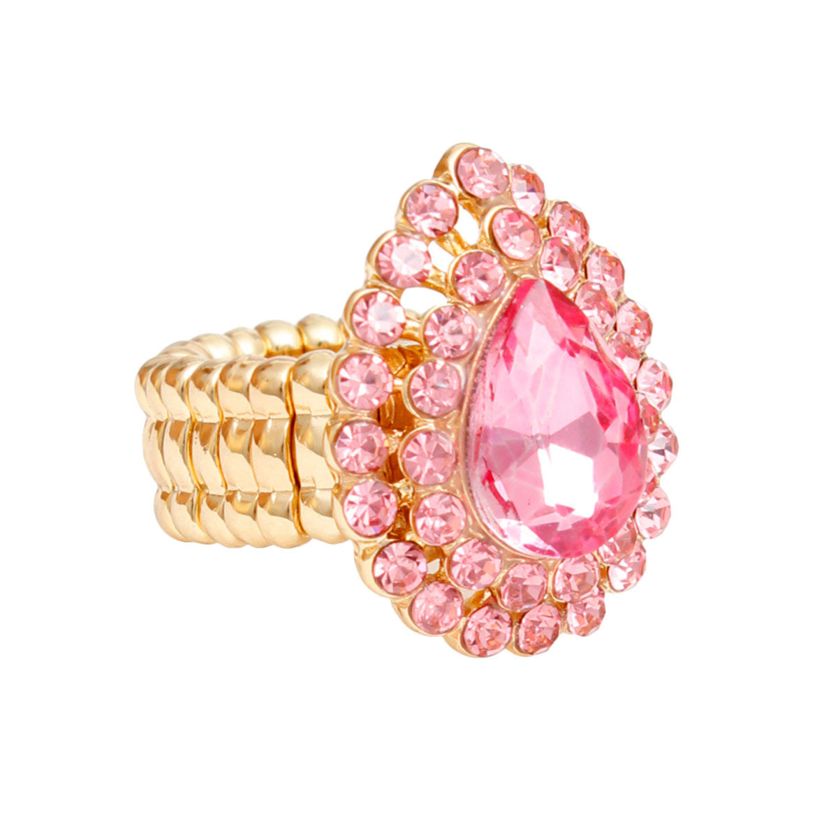 Cocktail Ring Pink Halo Teardrop for Women